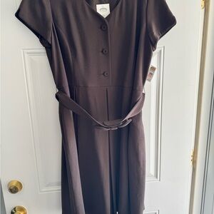 Talbots Dark Brown Midi Dress with Belt